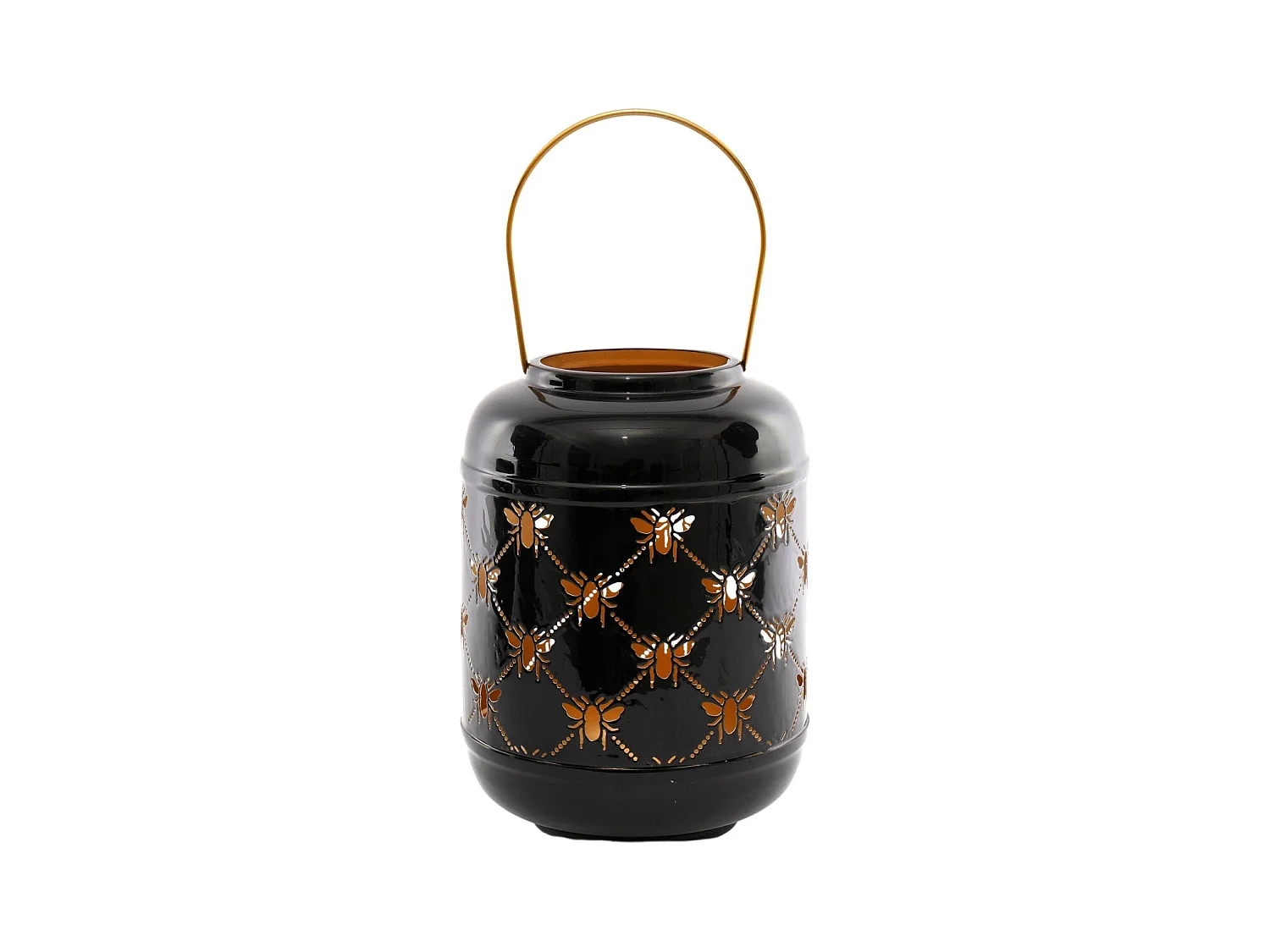 Lanterne ronde ajourée en métal Abeille 14 x 25 cm