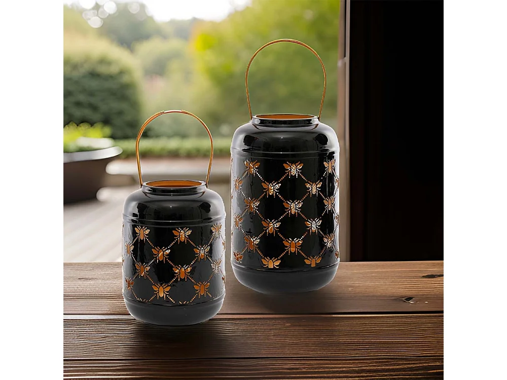 Lanterne ronde ajourée en métal Abeille 14 x 25 cm