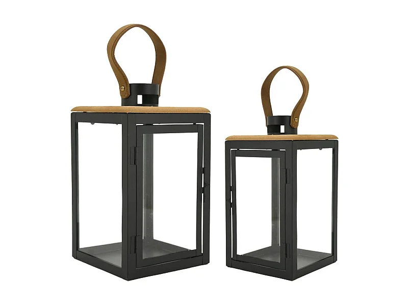 Lanternes en métal et bois (Lot de 2)