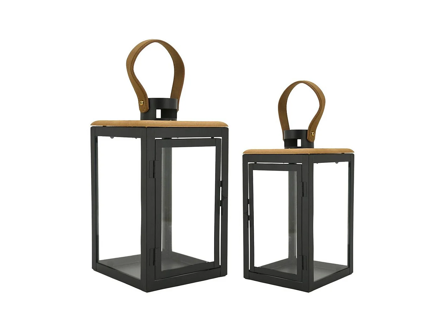 Lanternes en métal et bois (Lot de 2)