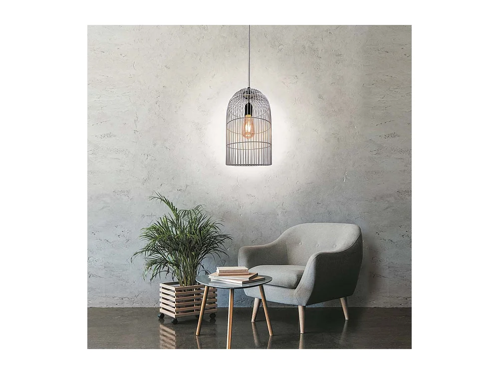 Lampe Suspension "Haute Cage" 38cm Argent