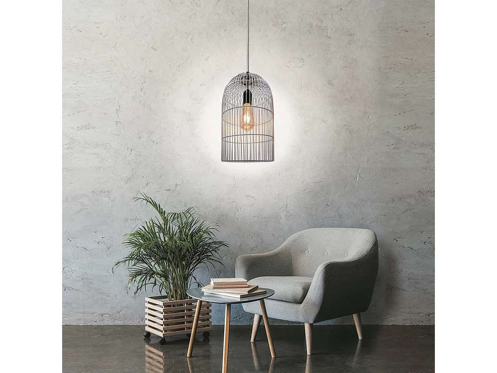 Lampe Suspension "Haute Cage" 38cm Argent
