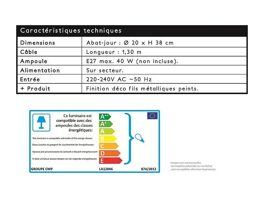 Lampe Suspension "Haute Cage" 38cm Argent