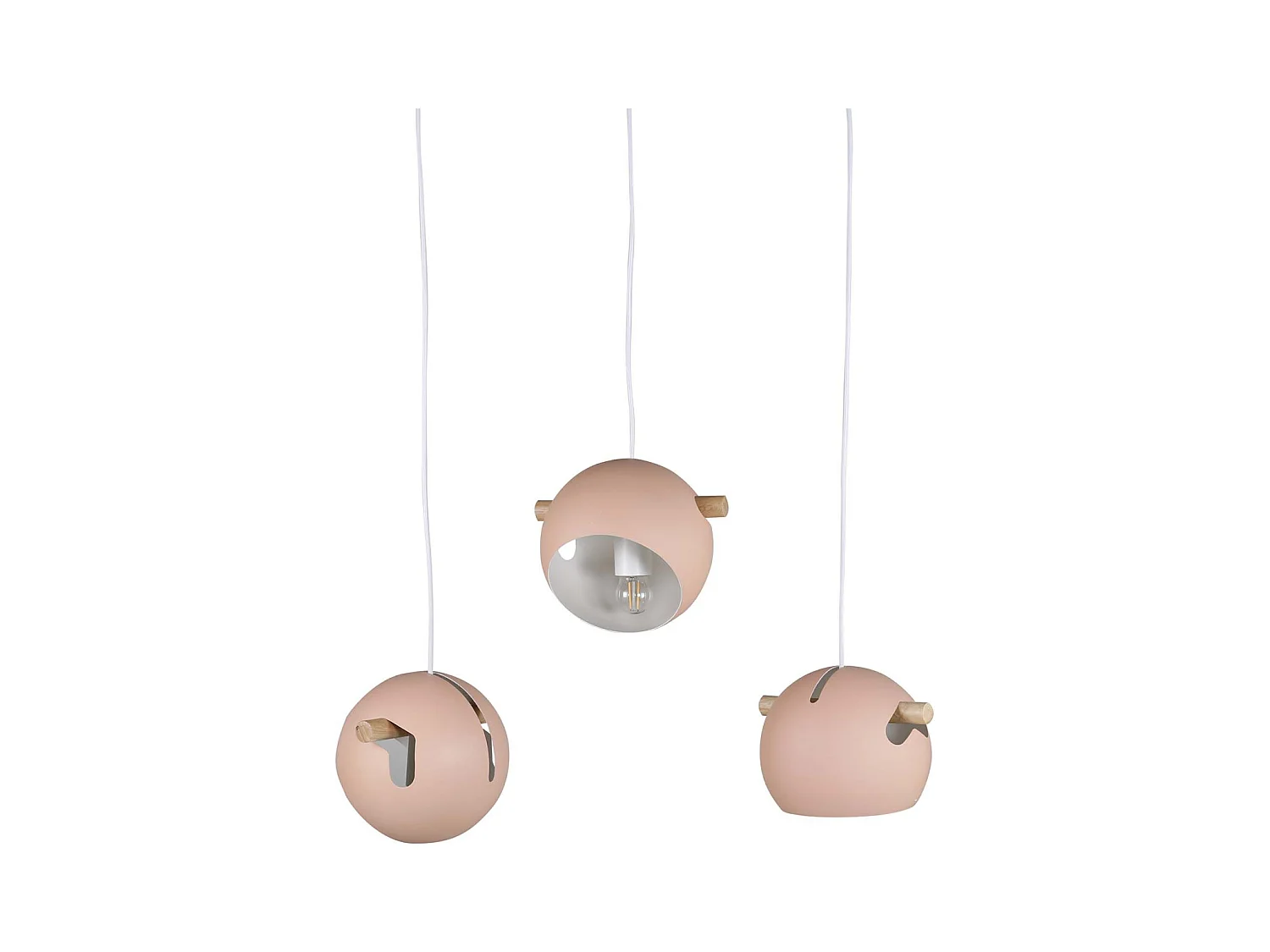 Lampe Suspension Design 3 Lampes "Tubbie" 73cm Rose Poudré