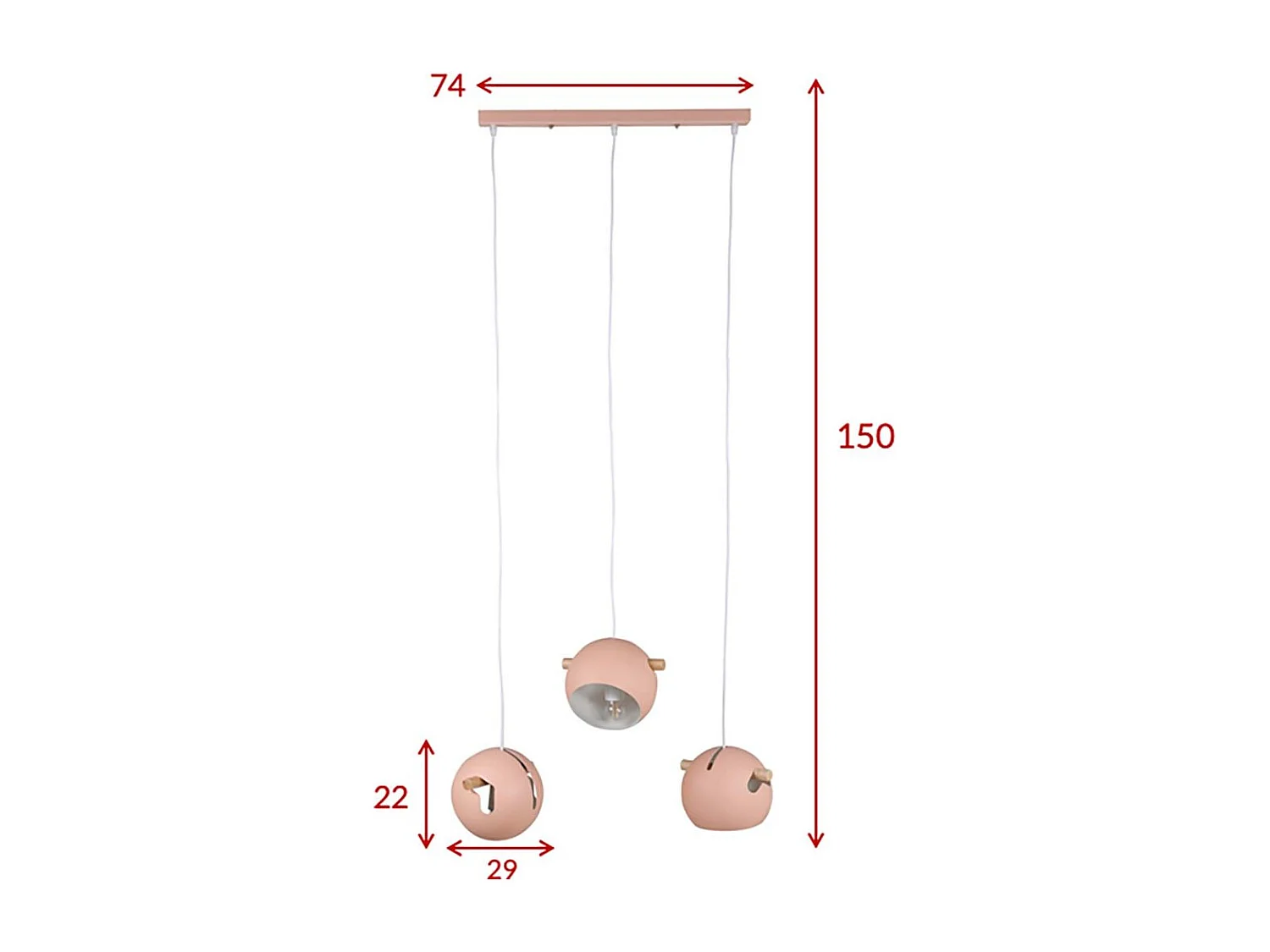 Tubbie verlichting hanglamp 73x23x15,5cm staal oudroze.