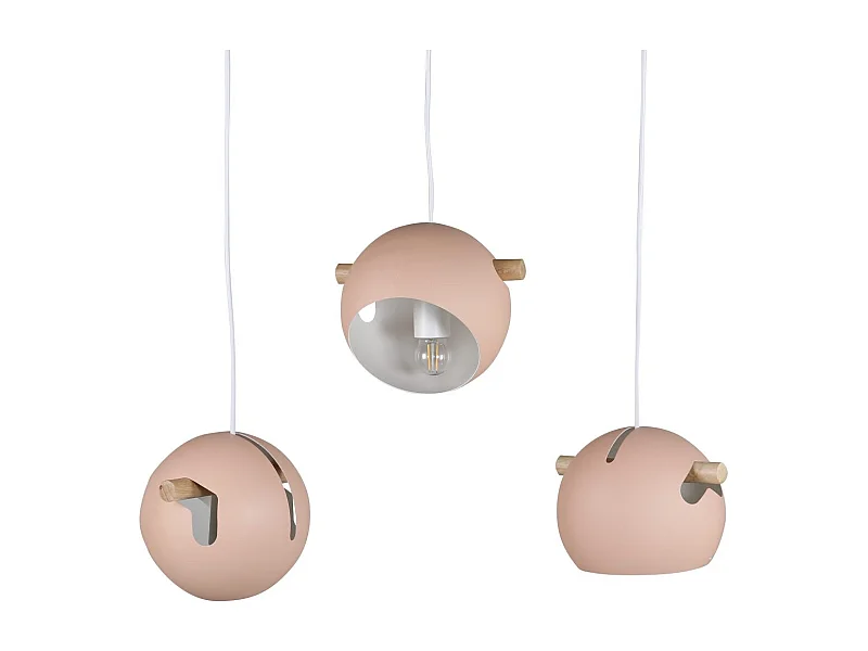 Lampe Suspension Design 3 Lampes "Tubbie" 73cm Rose Poudré