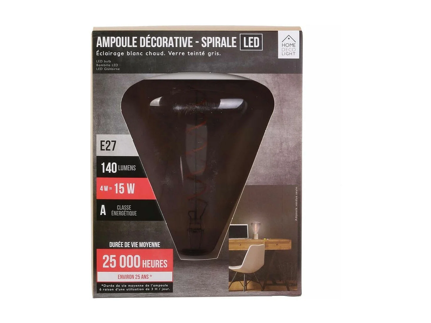 Ampoule pyramide LED spirale teinté gris 19 cm