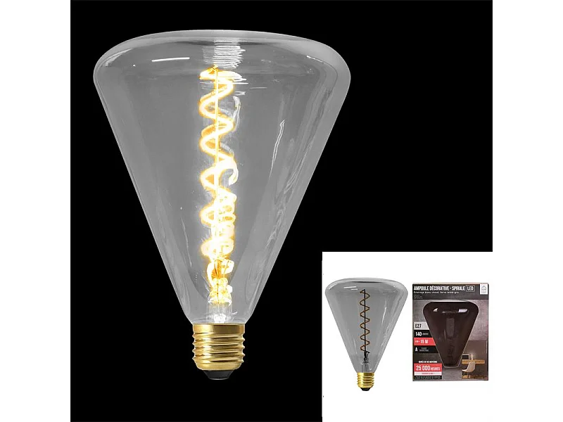 Ampoule pyramide LED spirale teinté gris 19 cm