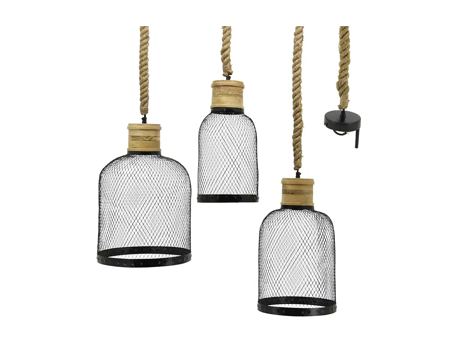 Hängelampen aus Metall und Seil (3-er Set)