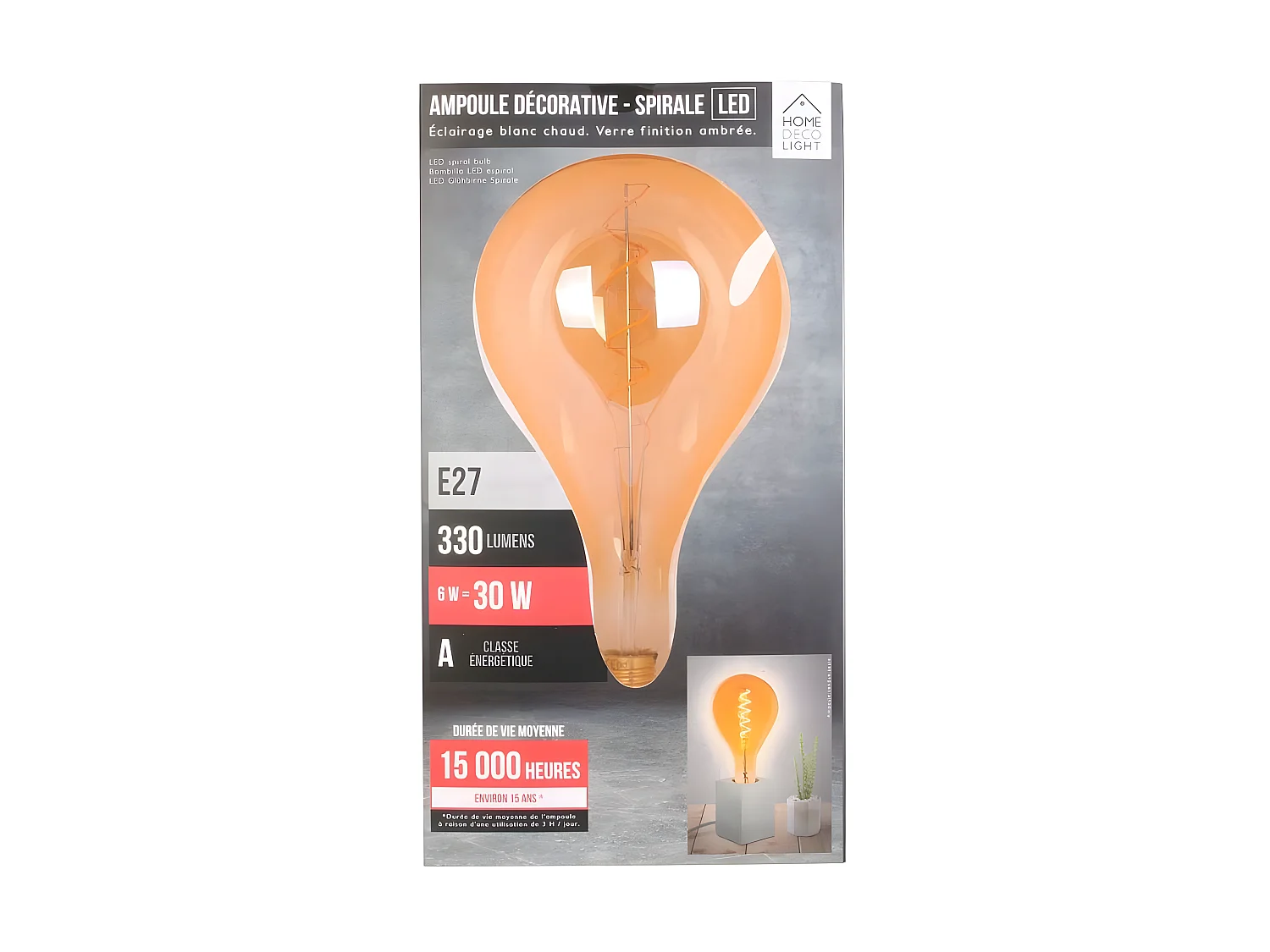 Ampoule goutte d'eau à led spirale ambrée 16 cm Unitaire