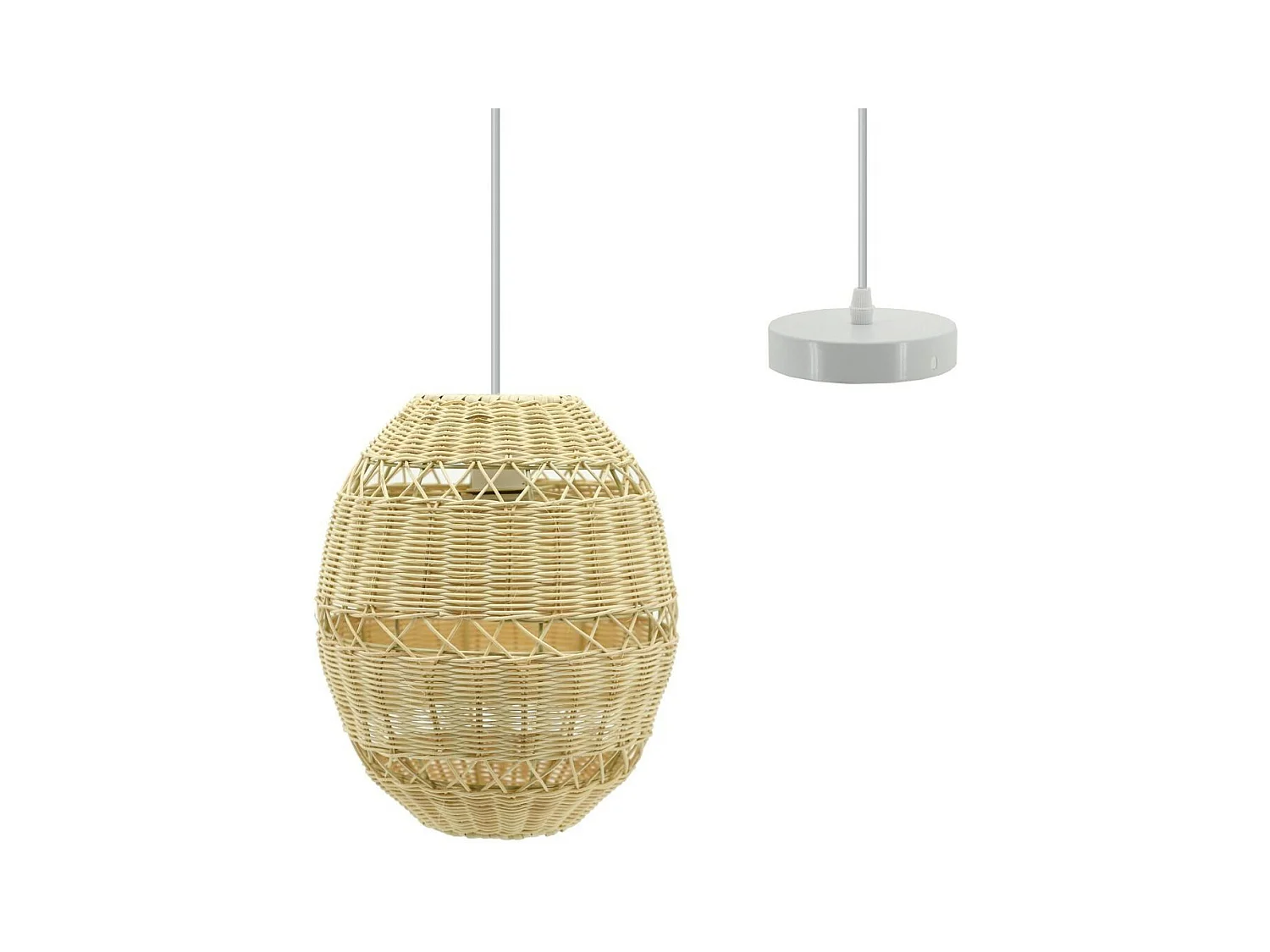 Suspension boule en rotin naturel ajouré et métal Diamètre 26 cm