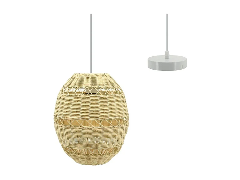 Suspension boule en rotin naturel ajouré et métal Diamètre 26 cm