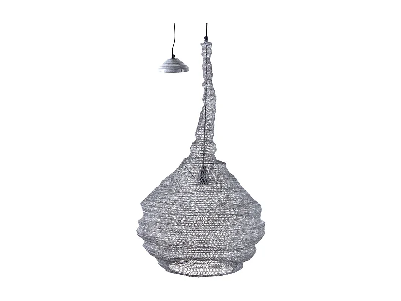 Lampe suspension métal gris blanchi filet de pêche Diamètre 47cm