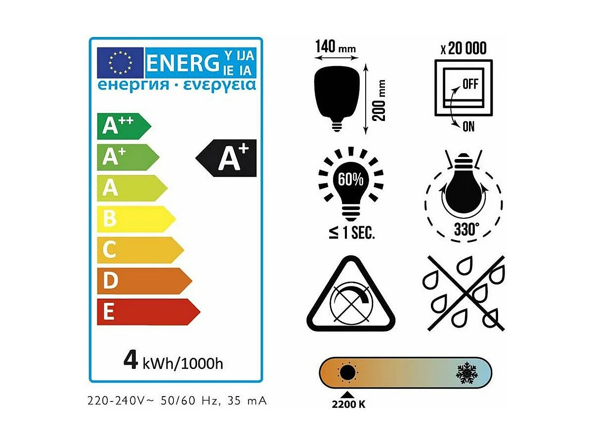 Quadratische bernsteinfarbene LED-Glühbirne 14 cm