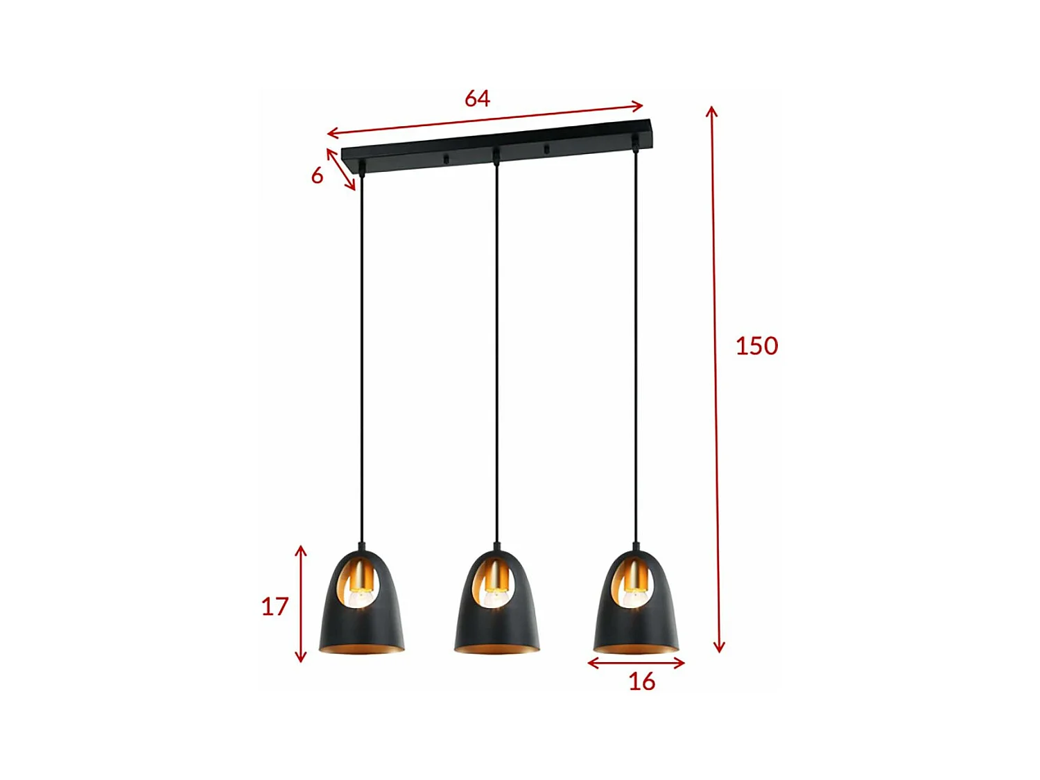 Plafonnier Design 3 Lampes "Elda" 75cm Noir