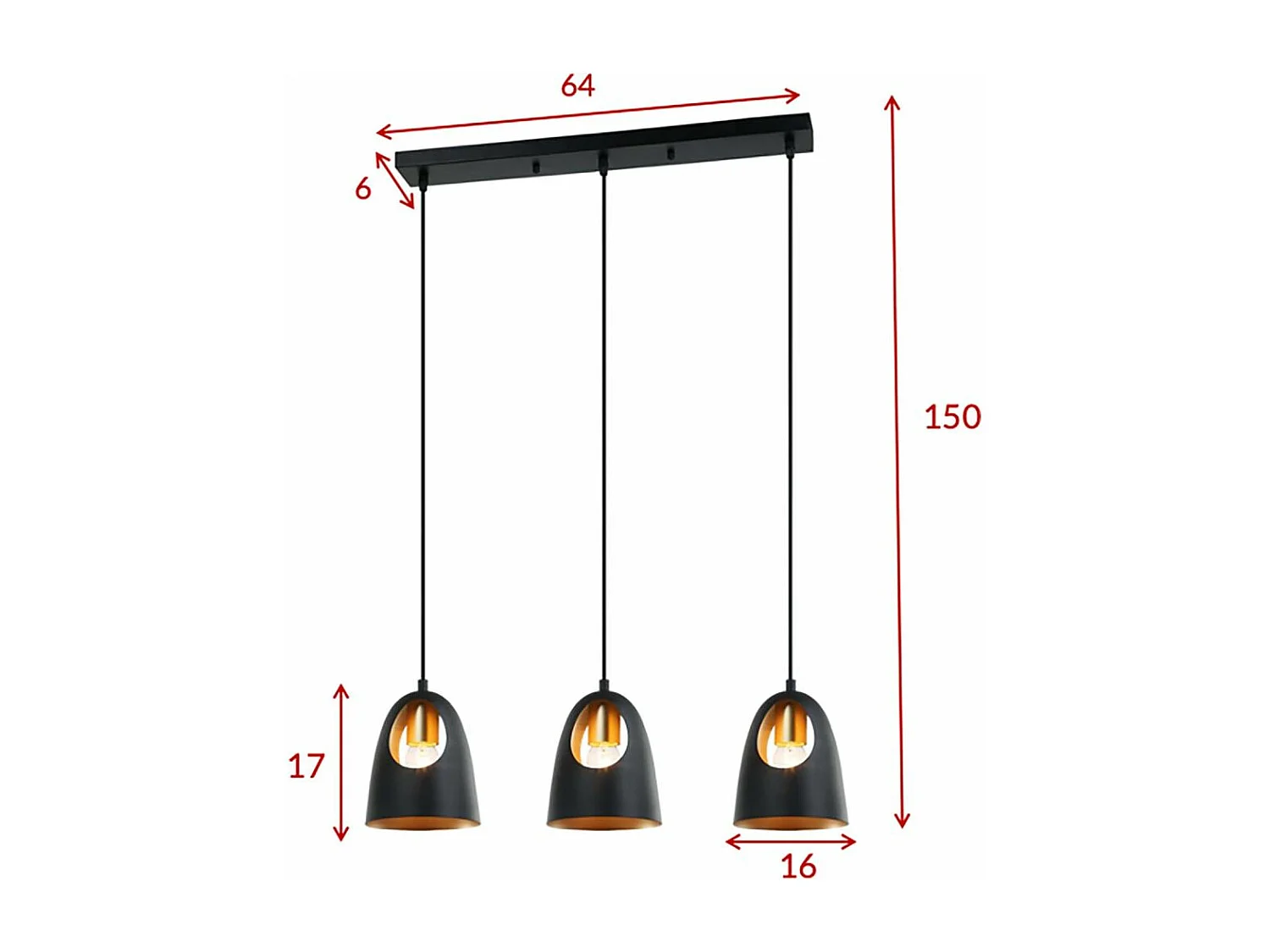 Plafonnier Design 3 Lampes "Elda" 75cm Noir
