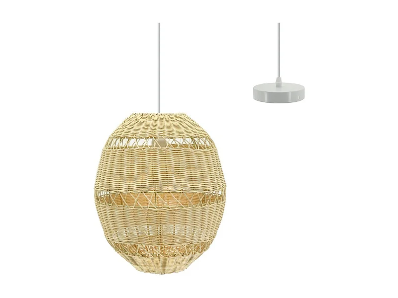 Suspension boule en rotin naturel ajouré et métal Diamètre 34 cm