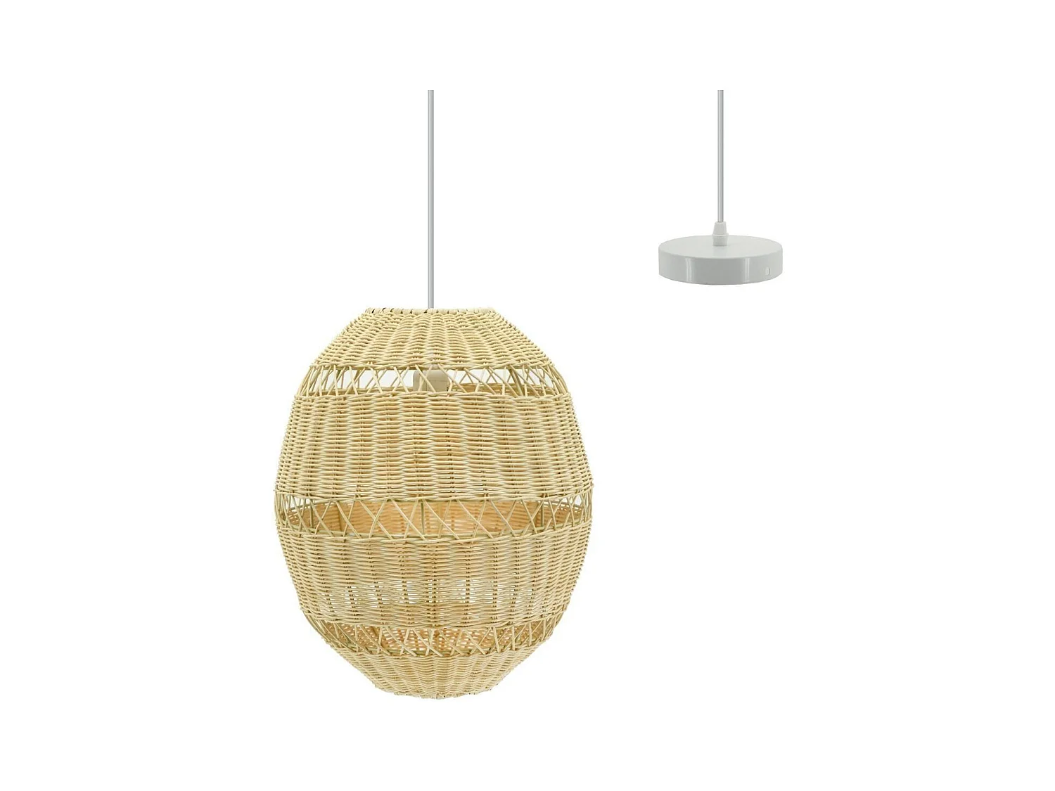 Suspension boule en rotin naturel ajouré et métal Diamètre 34 cm