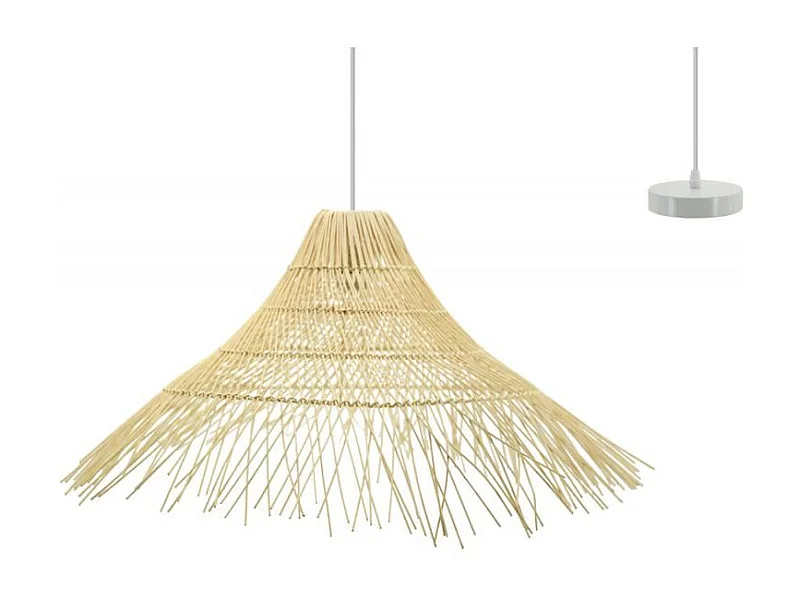 Suspension à frange en rotin naturel et métal