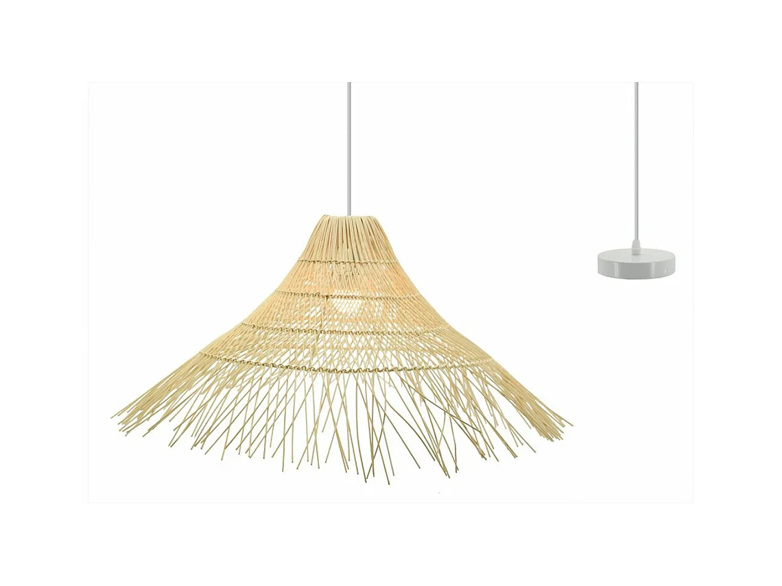 Suspension à frange en rotin naturel et métal