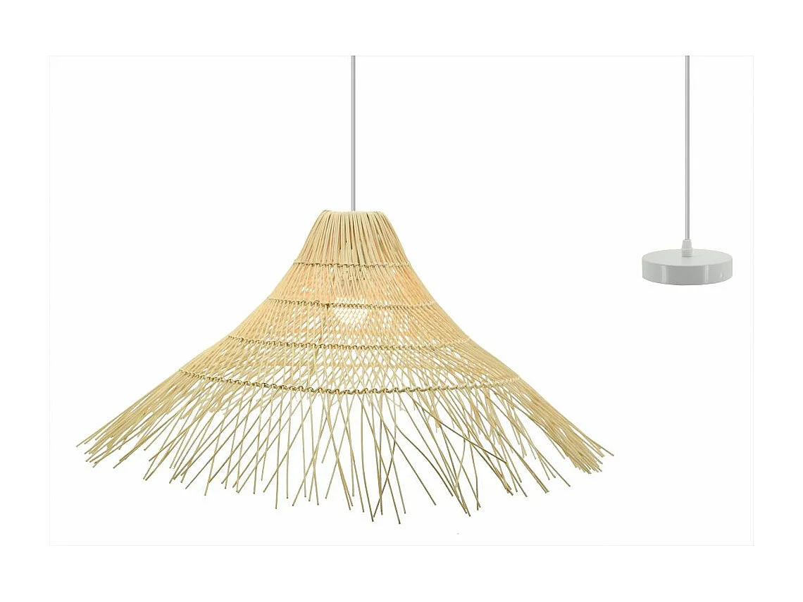 Suspension à frange en rotin naturel et métal