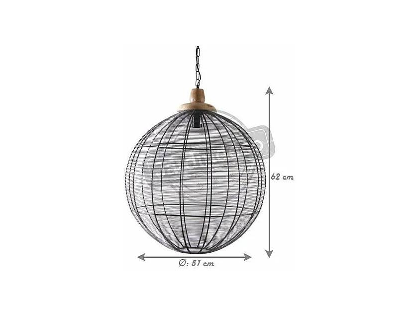 Lampe suspension en métal laqué gris et bois Boule