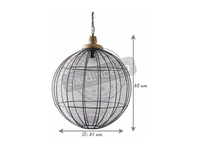 Lampe suspension en métal laqué gris et bois Boule