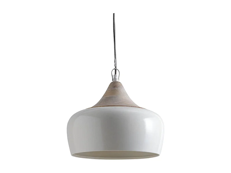 Lampe suspension en métal laqué et bois Ivoire