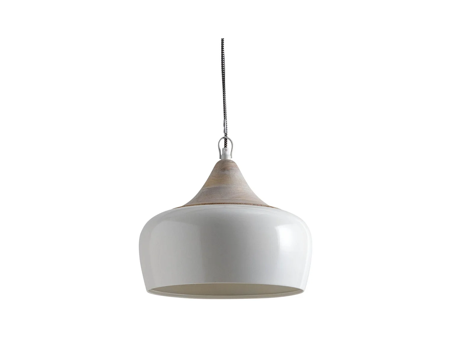 Lampe suspension en métal laqué et bois Ivoire