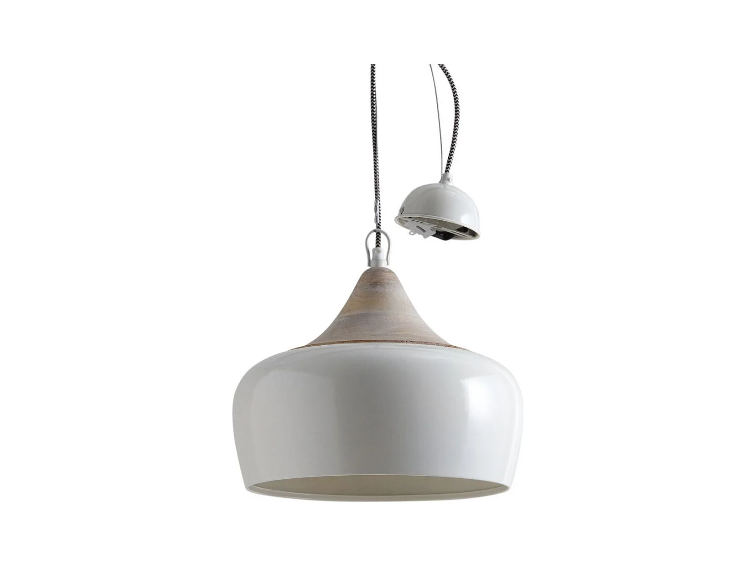Lampe suspension en métal laqué et bois Ivoire