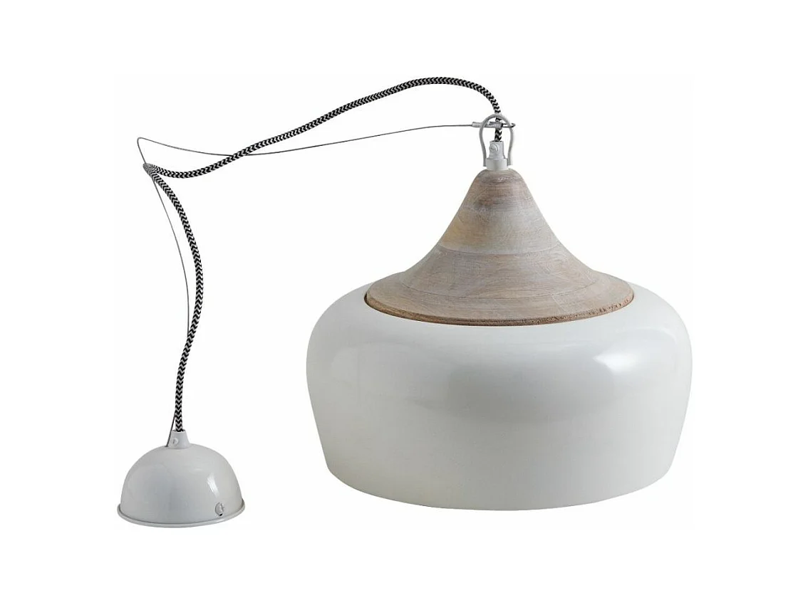 Lampe suspension en métal laqué et bois Ivoire
