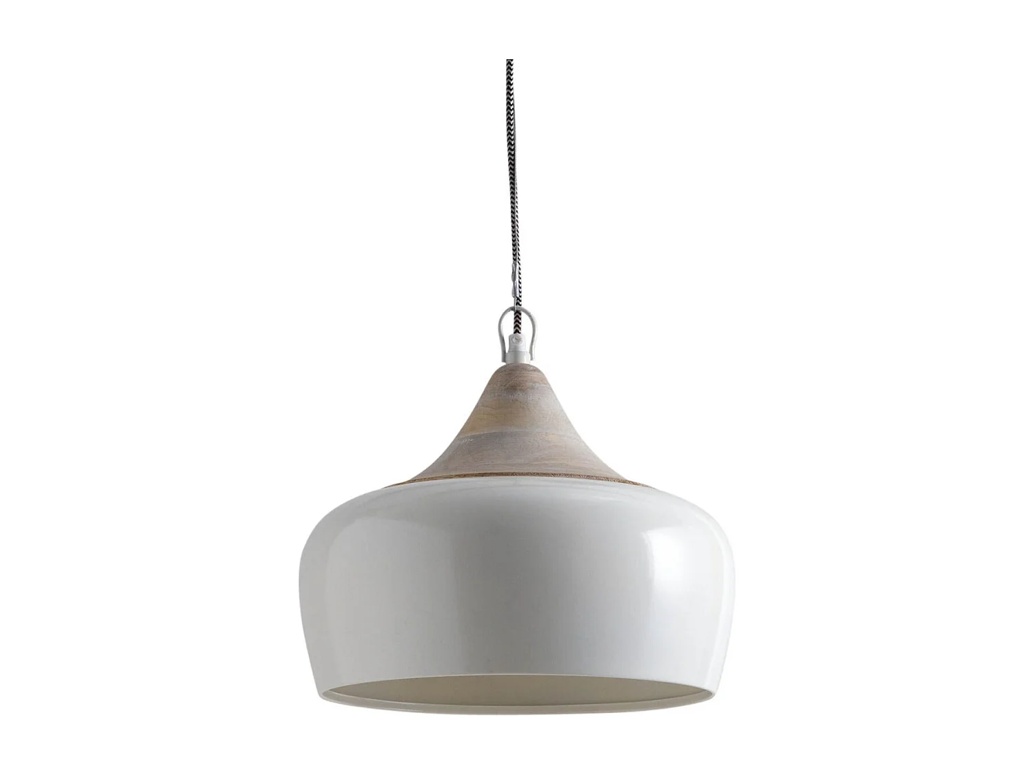 Lampe suspension en métal laqué et bois Ivoire