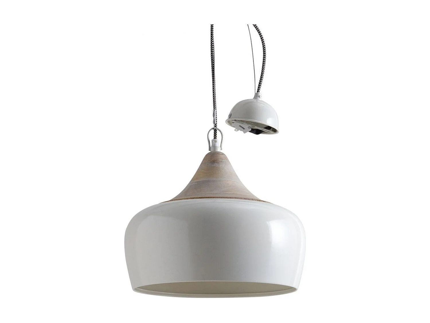 Lampe suspension en métal laqué et bois Ivoire