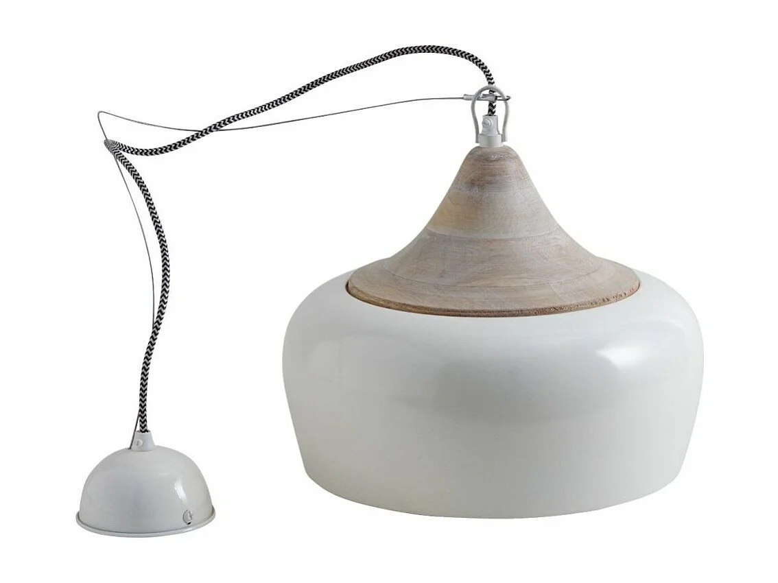 Lampe suspension en métal laqué et bois Ivoire