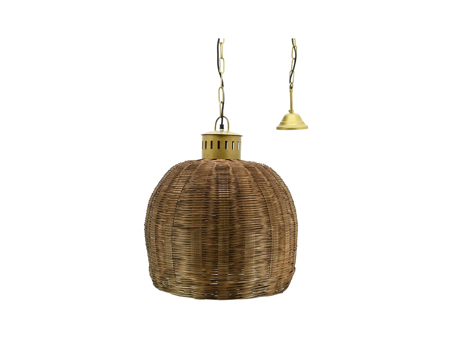 Suspension en bambou teinté et métal doré Diamètre 43 cm