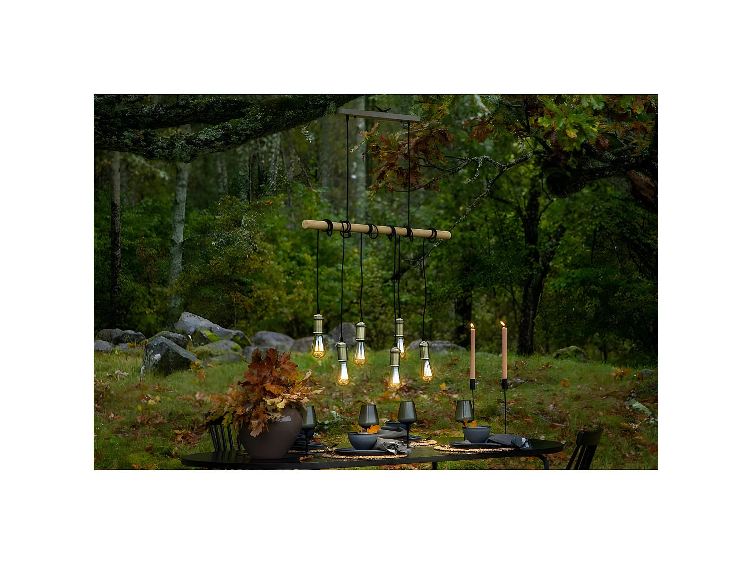 Fall verlichting hanglamp 110x4,5x144cm staal zwart, messing, hout.