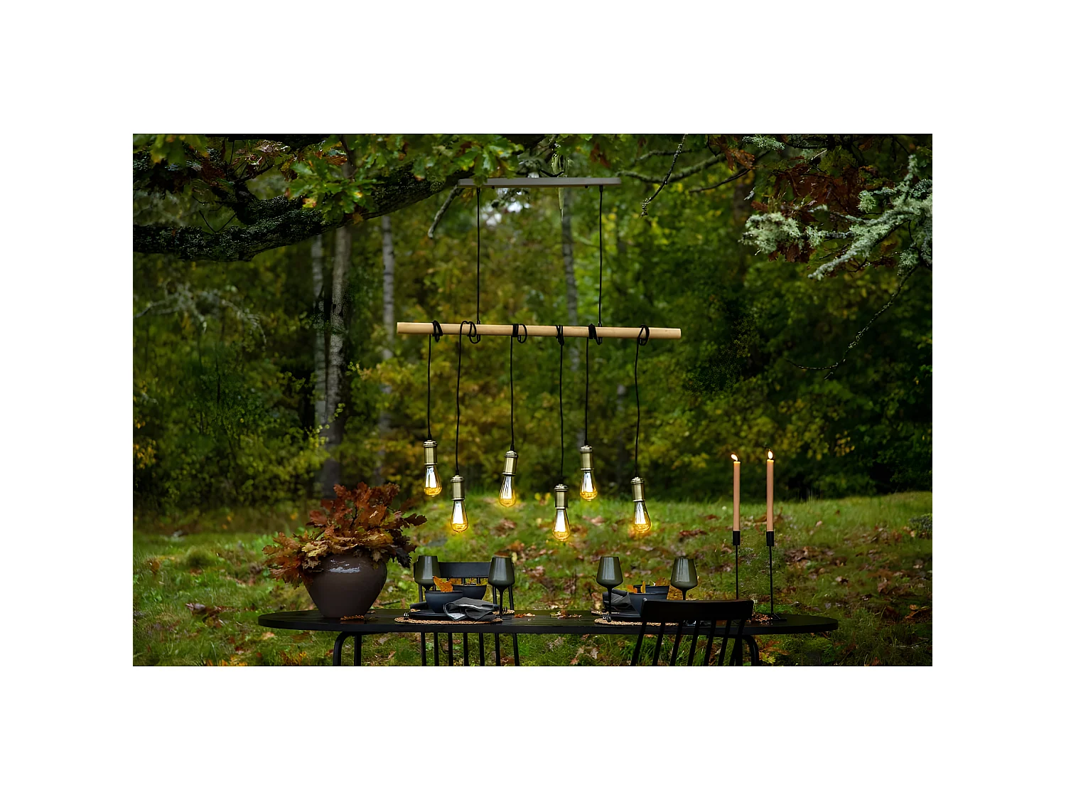 Fall verlichting hanglamp 110x4,5x144cm staal zwart, messing, hout.