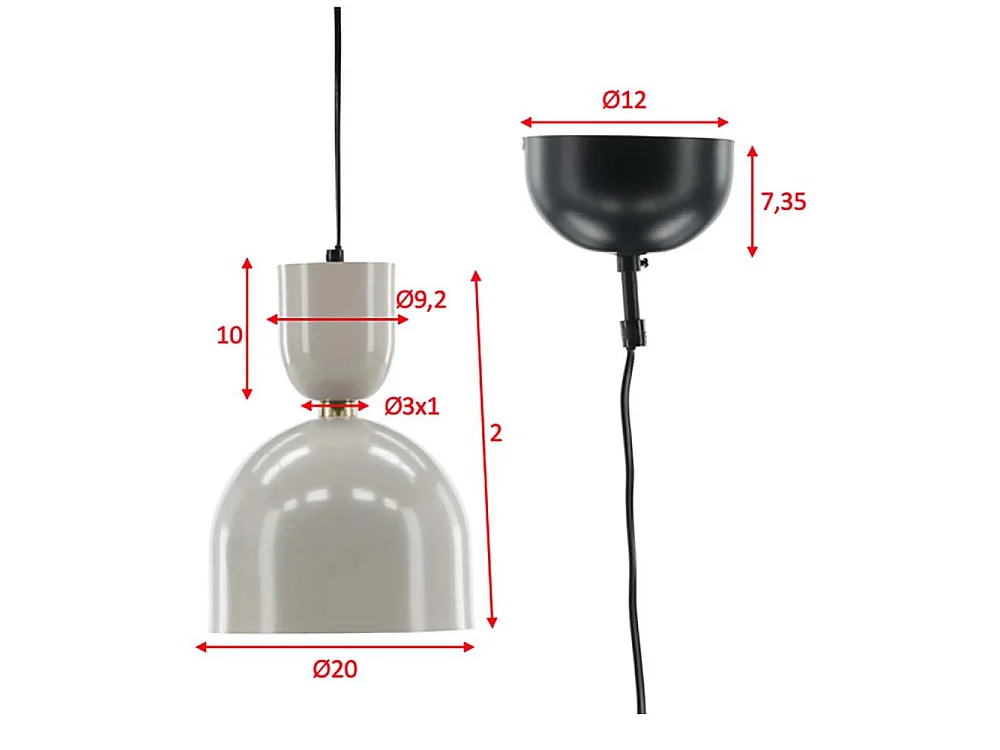 Lampe Suspension en Métal "Tim" 20cm Gris