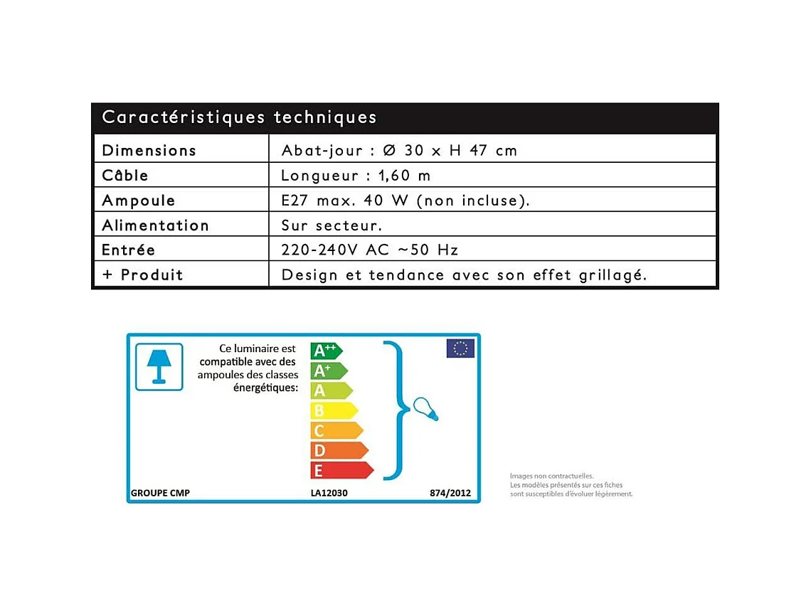 Suspension en métal cloche filaire