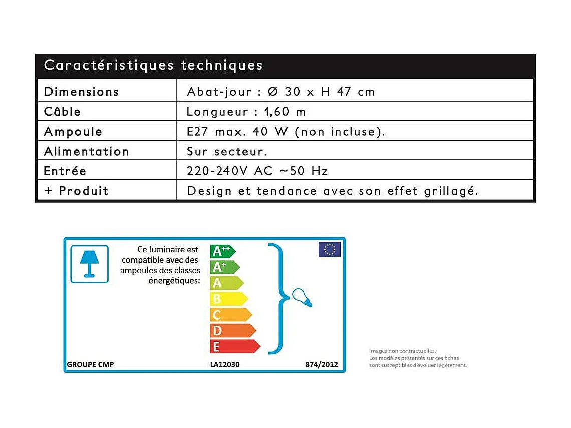 Suspension en métal cloche filaire