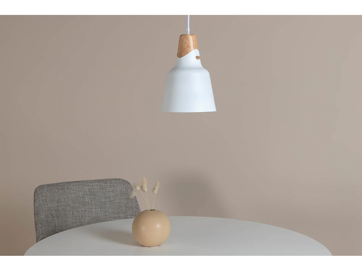 Rigel éclairage lampe pendentif Ø16cm aluminum blanc, bois.