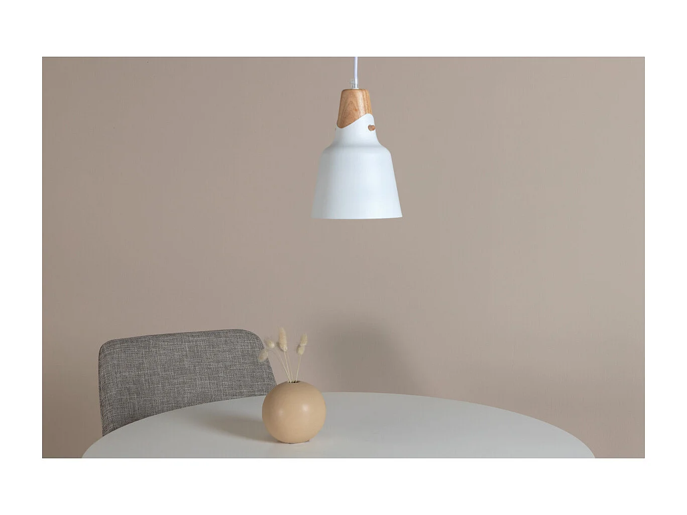 Rigel éclairage lampe pendentif Ø16cm aluminum blanc, bois.