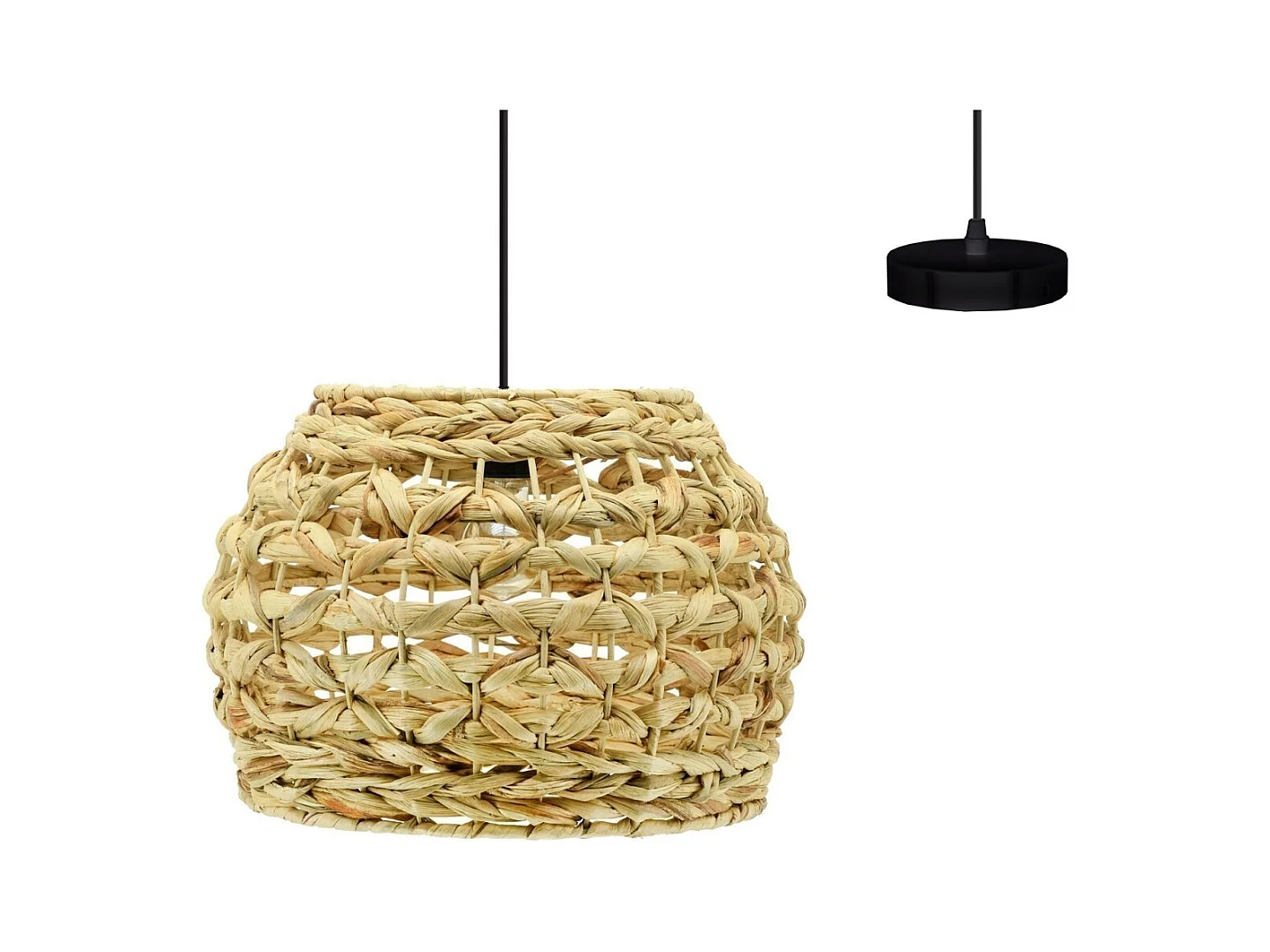 Suspension ronde en jacinthe naturelle et métal