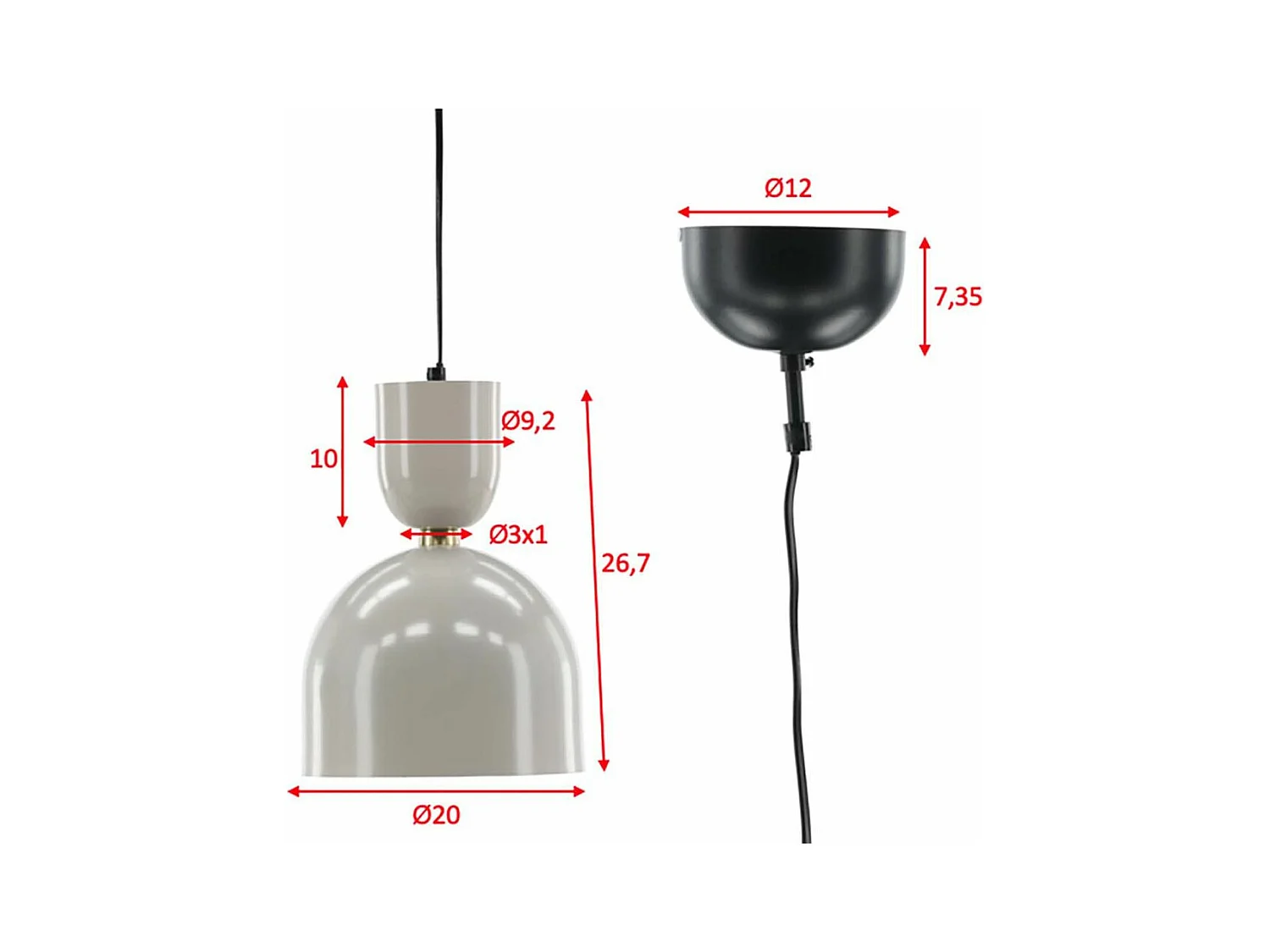 Lampe Suspension en Métal "Tim" 20cm Noir