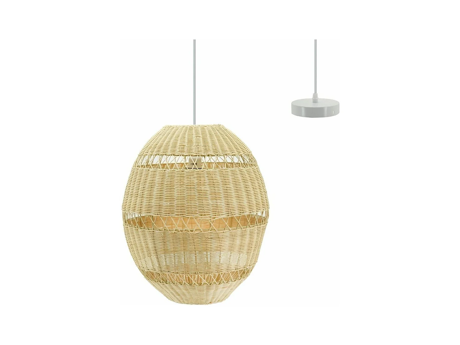Suspension boule en rotin naturel ajouré et métal Diamètre 42 cm