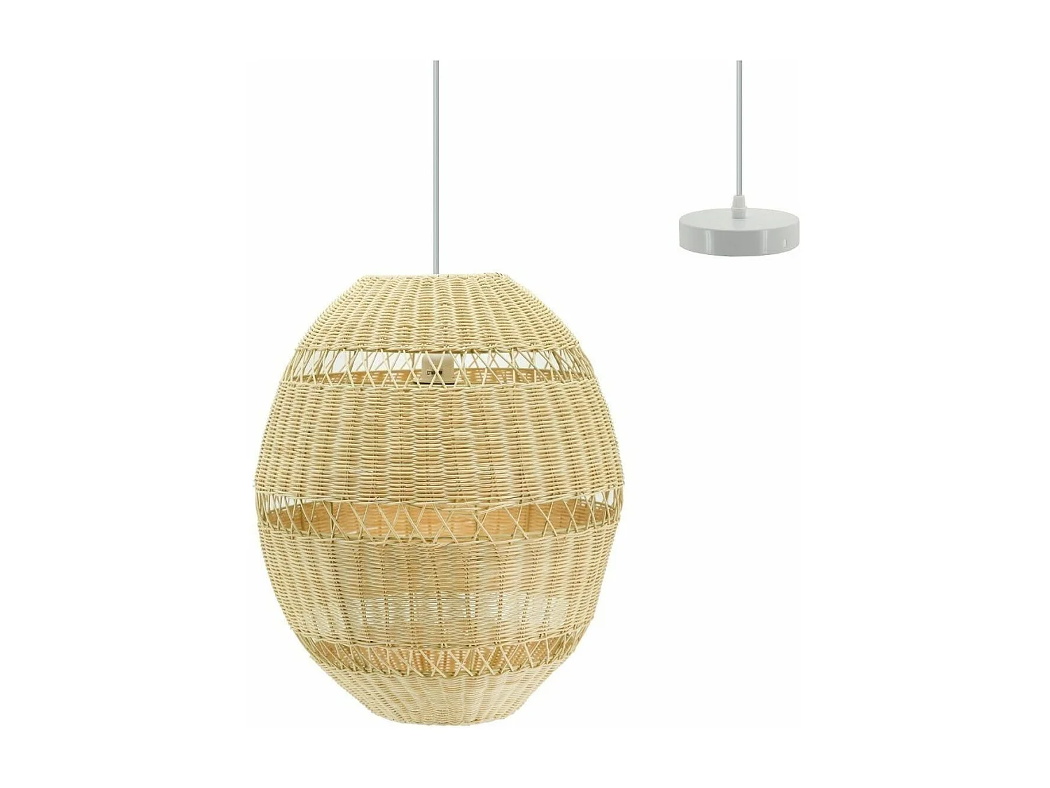 Suspension boule en rotin naturel ajouré et métal Diamètre 42 cm