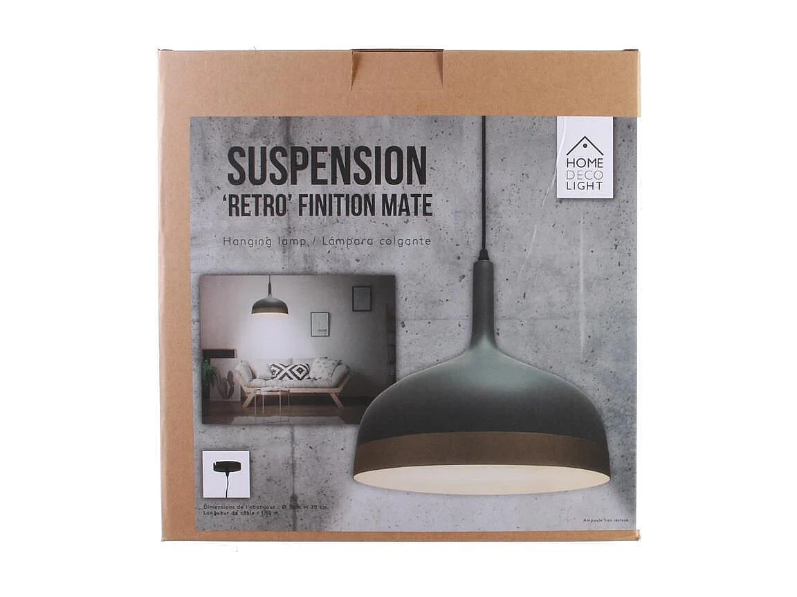 Lampe Suspension "Cloche" 30cm Gris & Or