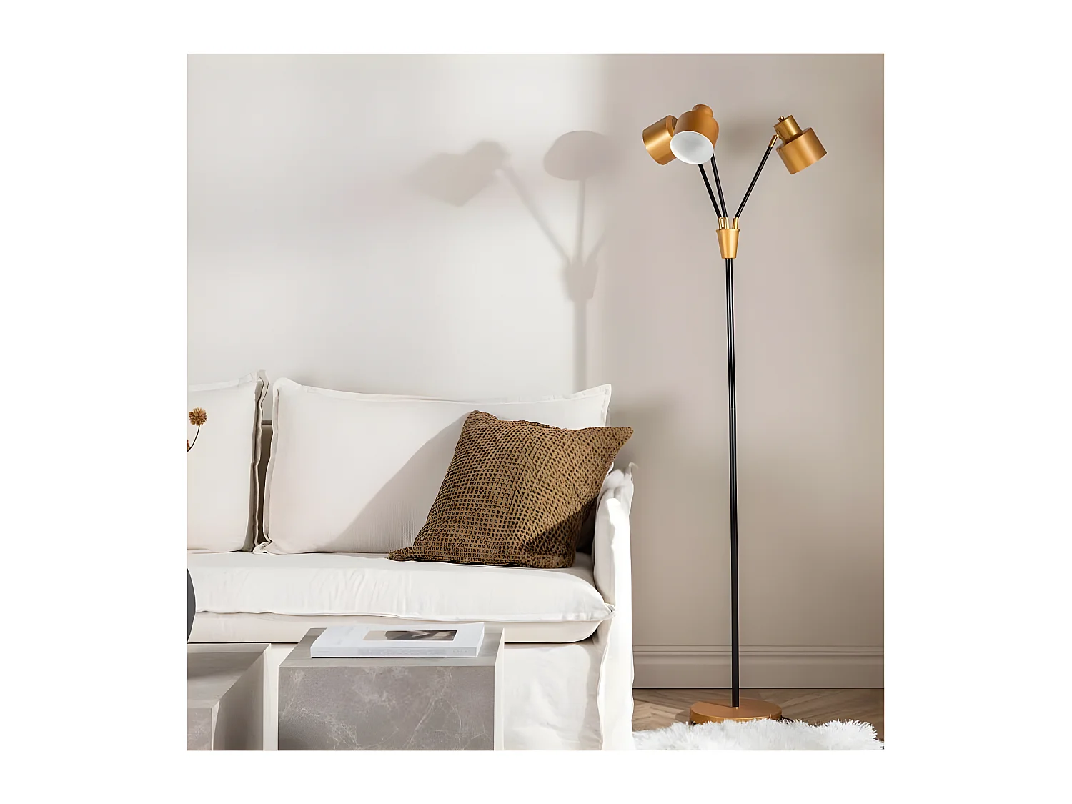 Stehleuchte aus Stahl 3 Schirme schwarz und kupferfarbig Vifta