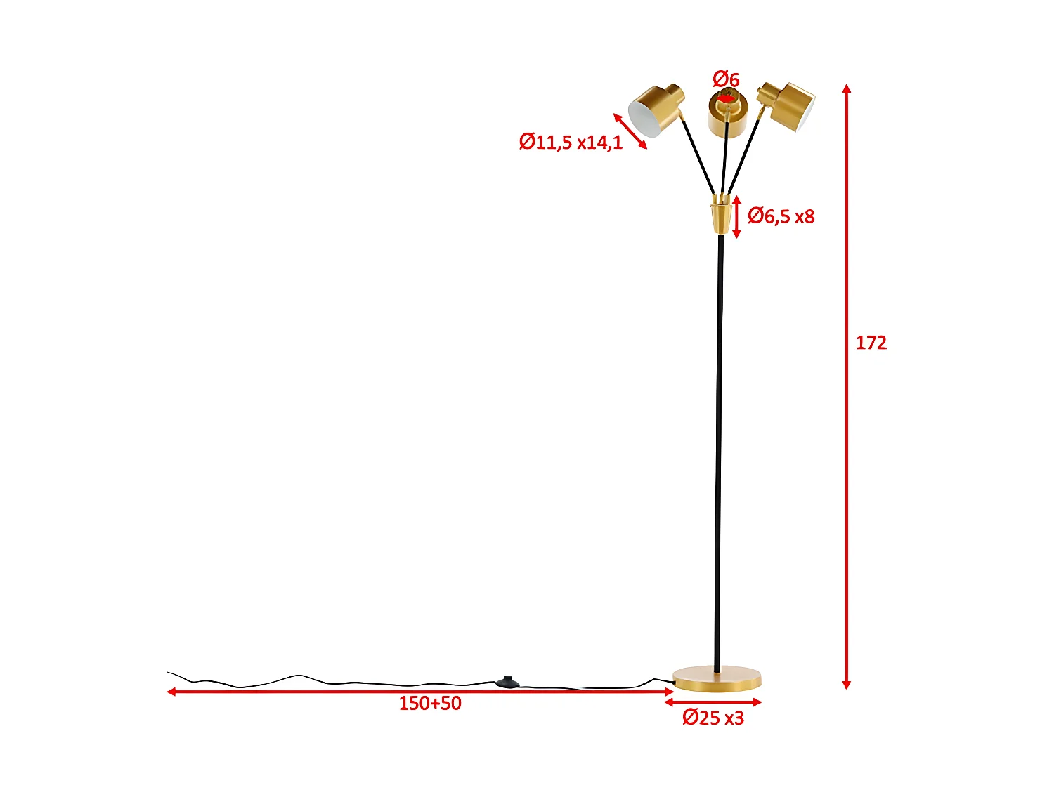 Stehleuchte aus Stahl 3 Schirme schwarz und kupferfarbig Vifta