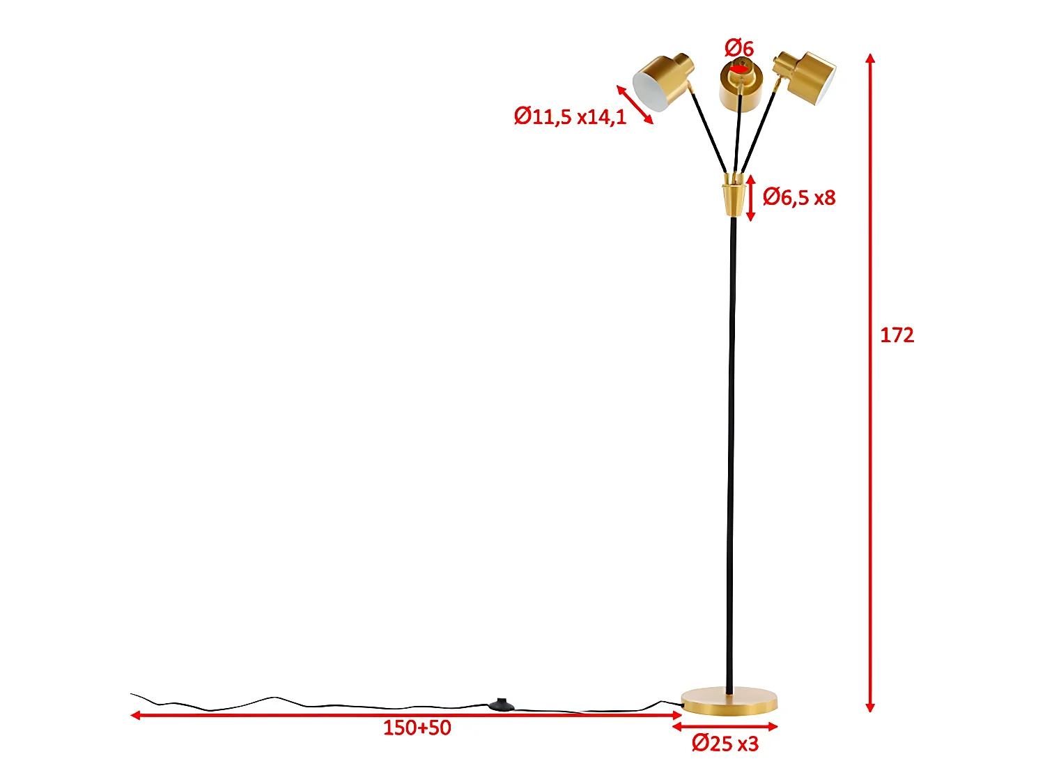 Vifta verlichting vloerlamp 75x33x178cm staal zwart, messing.